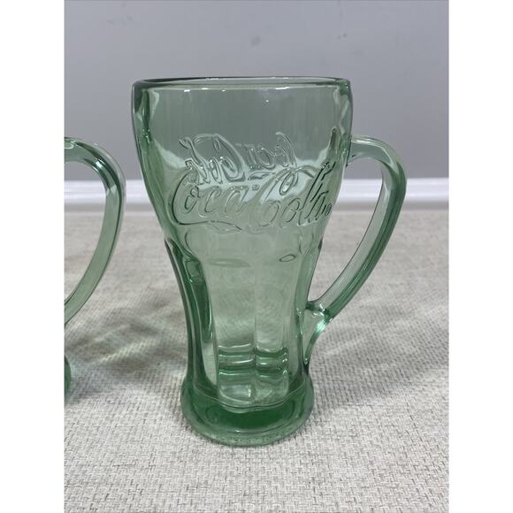 Vintage Libbey Coca Cola Green Glass Mugs W/ Handle Heavy 14 Oz Set of 2 - Picture 15 of 16